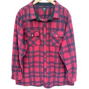 O'Neill Fleece Jacket Mens XXL Red Black Plaid Snap Front Sherpa Shirt Jacket
